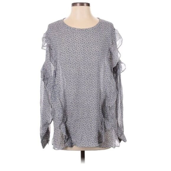 Adriano Goldschmied Womens Ruffle Sleeve Printed Blouse Small Silk/Viscose Soft - Picture 2 of 10